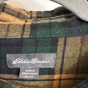 Eddie Bauer Green and Brown Plaid Casual Button Down Shirt